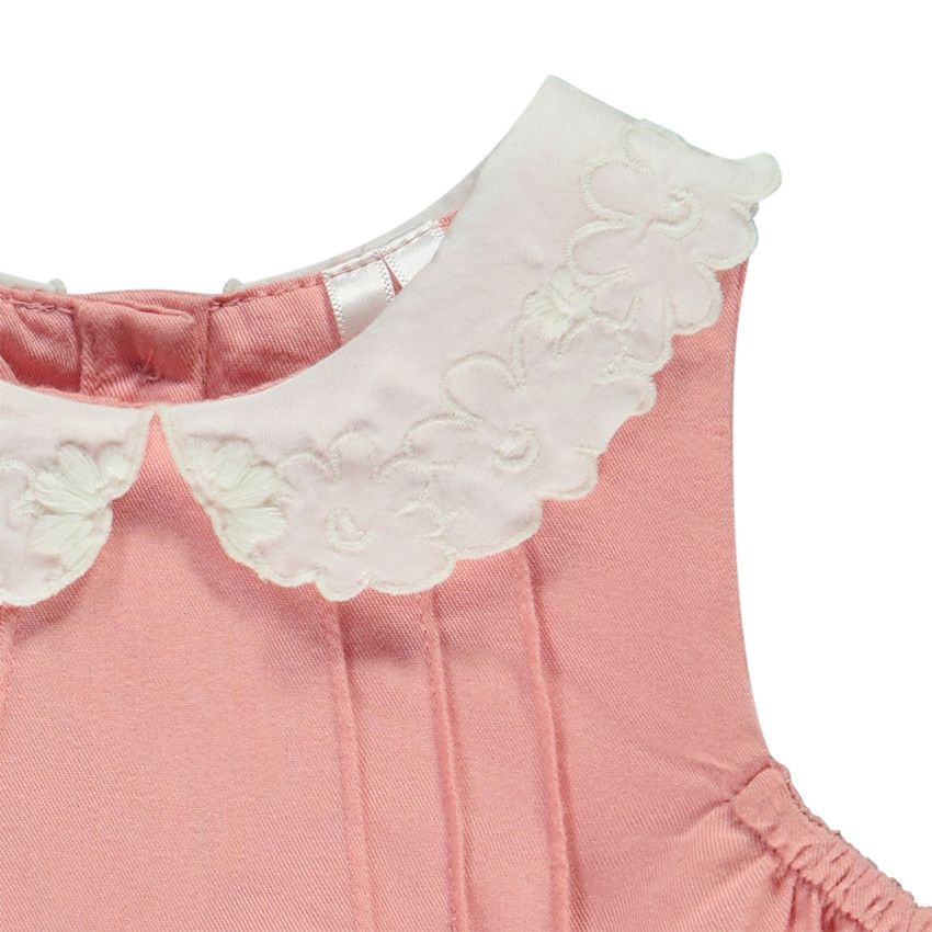 Barboteuse à col claudine brodé pour bébé fille - Rose