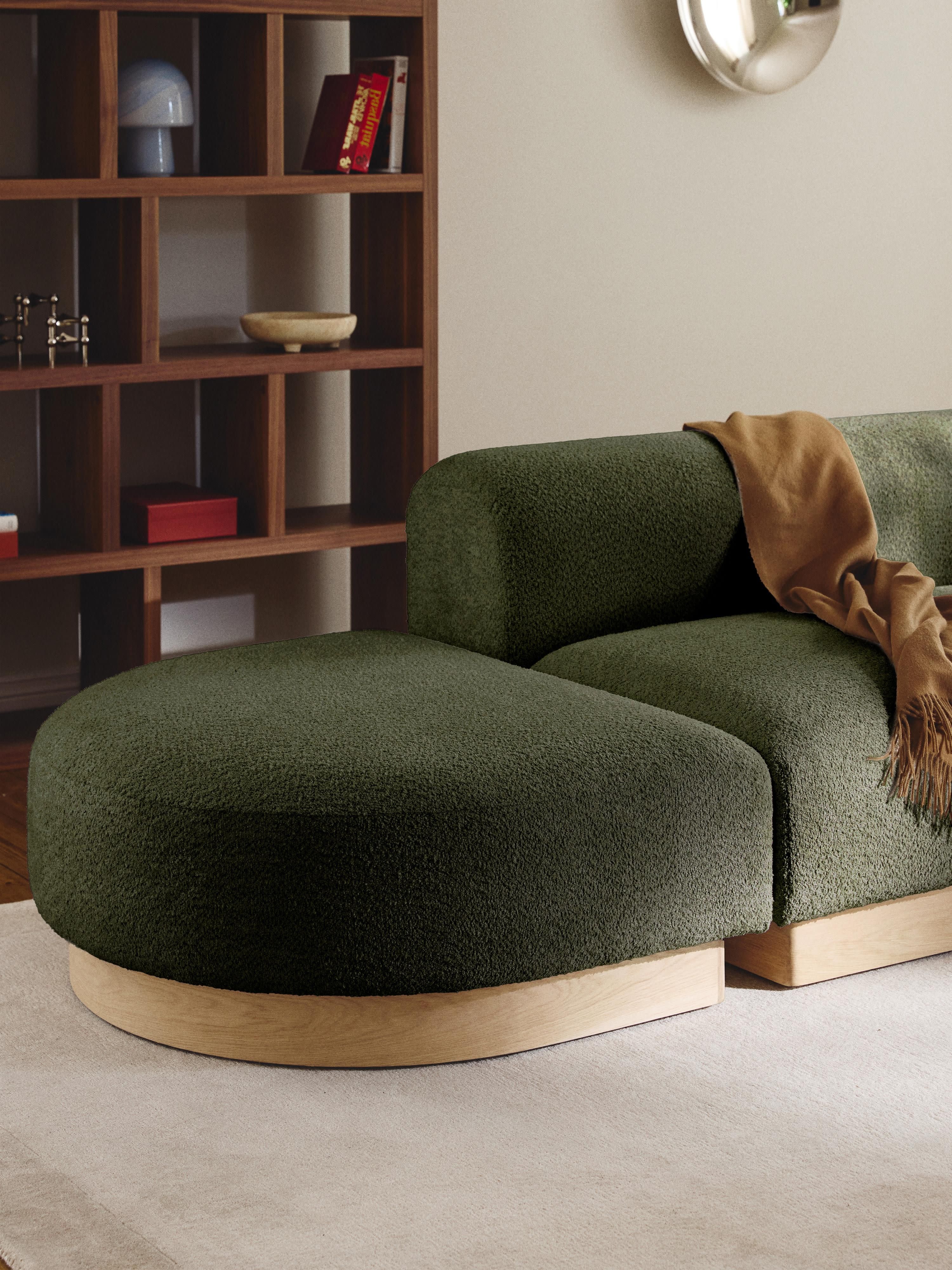 Modulaire chaise longue Natalie van teddy-bouclé met poef (links/rechts)
