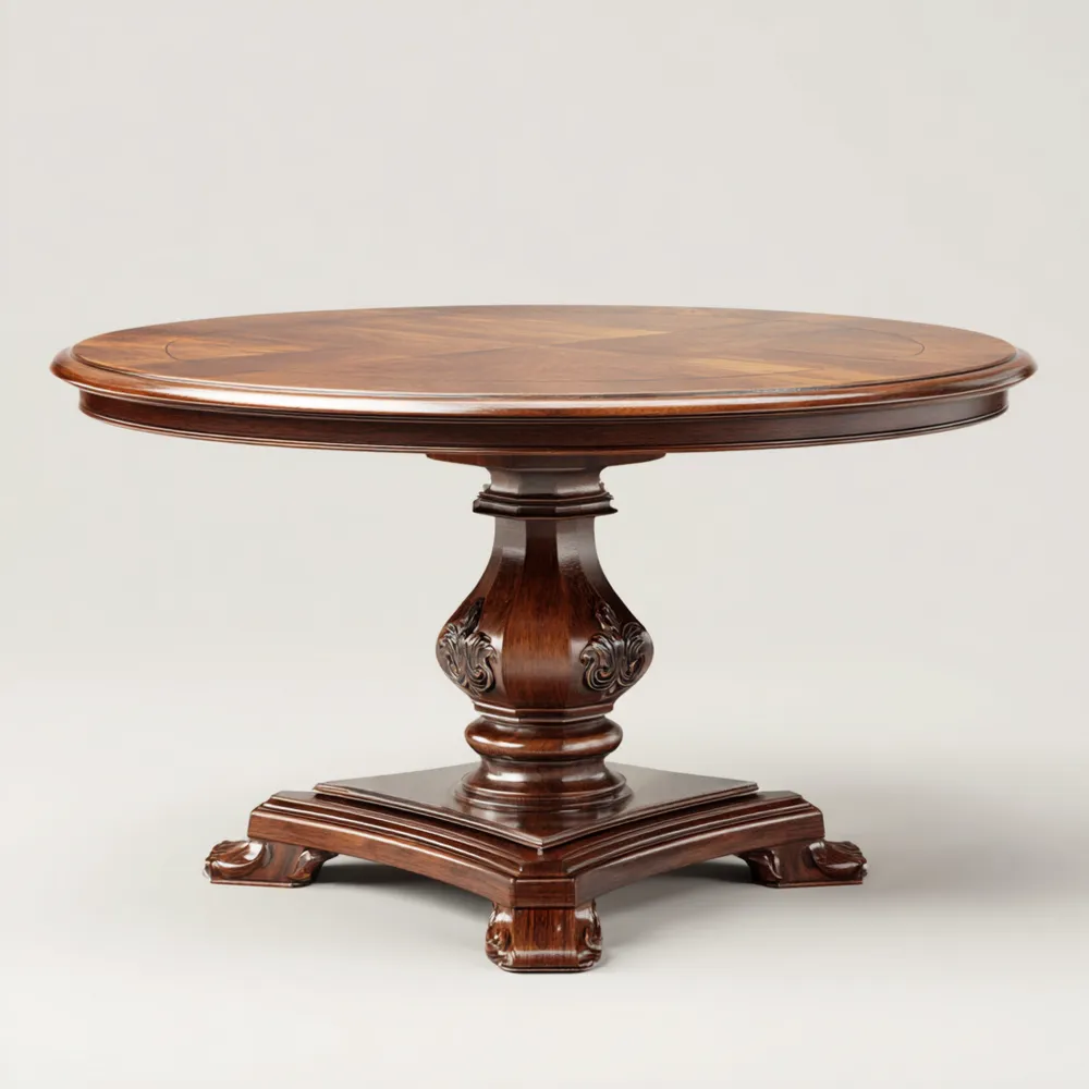 Runder Esstisch Massivholz 120x120x75 cm – Dunkelbraun – Klassisches D