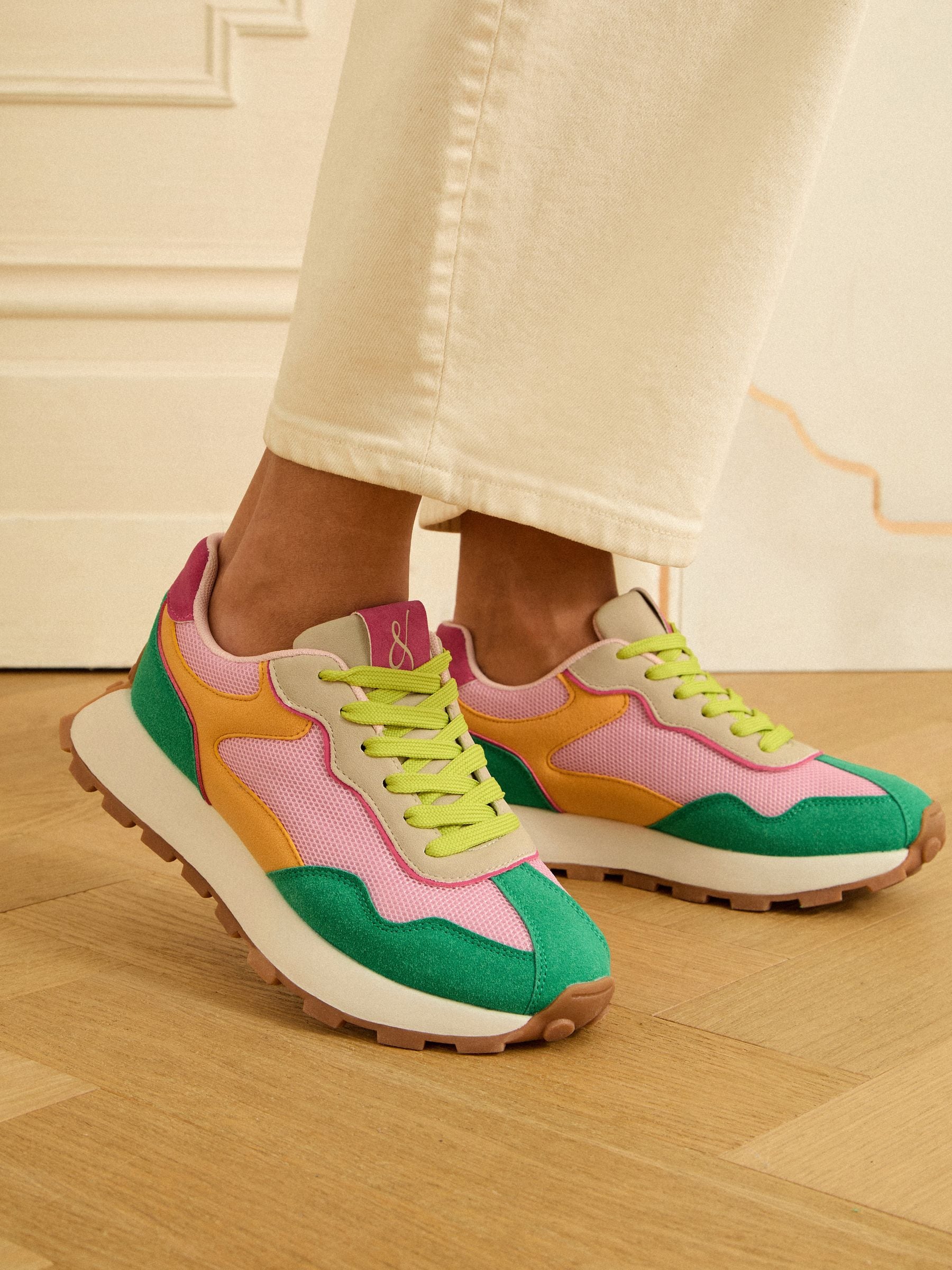 Groen Roze Multi - Love & Roses - Retro comfortabele joggingsneakers van gemengd materiaal