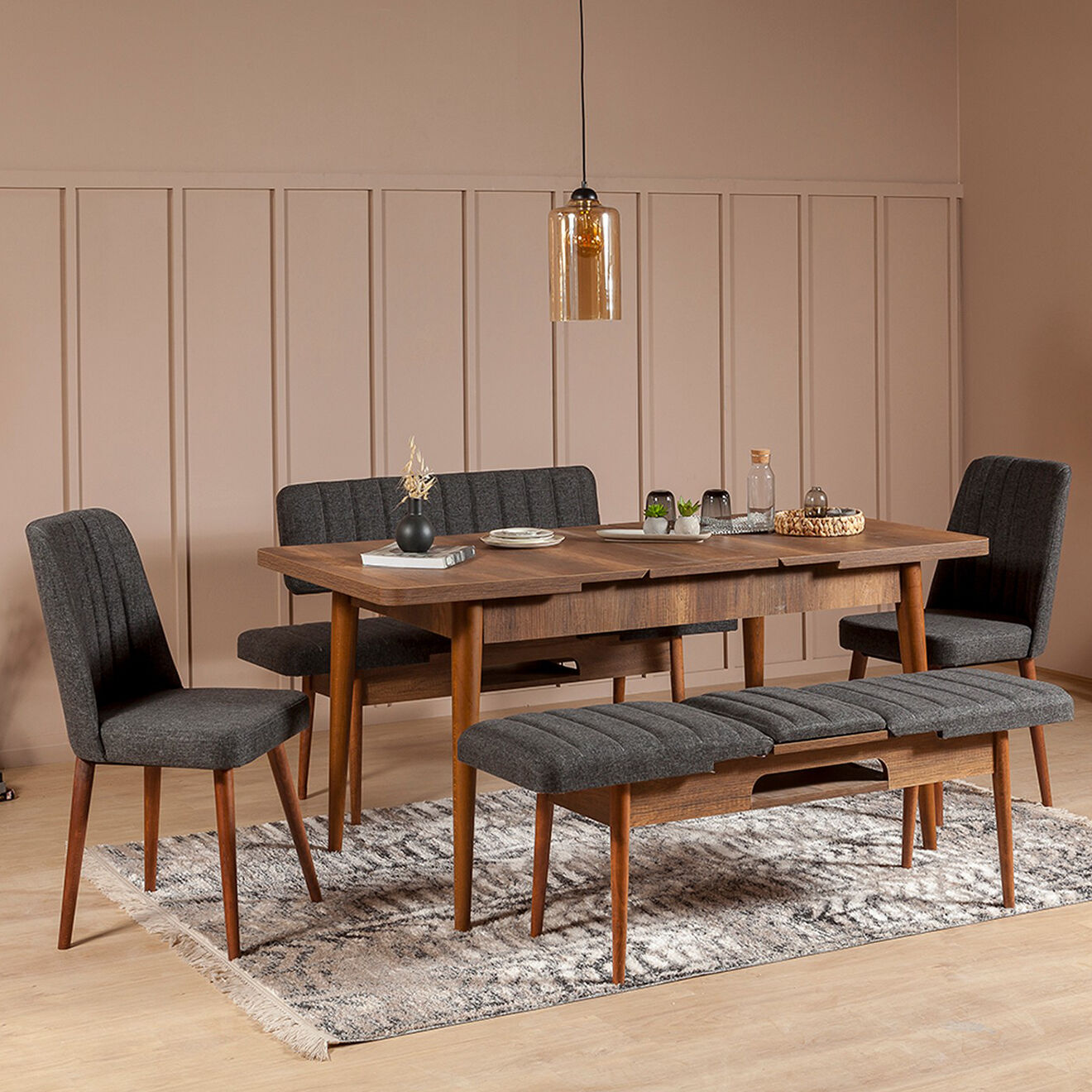 Wooden Art Ensemble à Diner Vina 1053 noyer anthracite - 6pièces