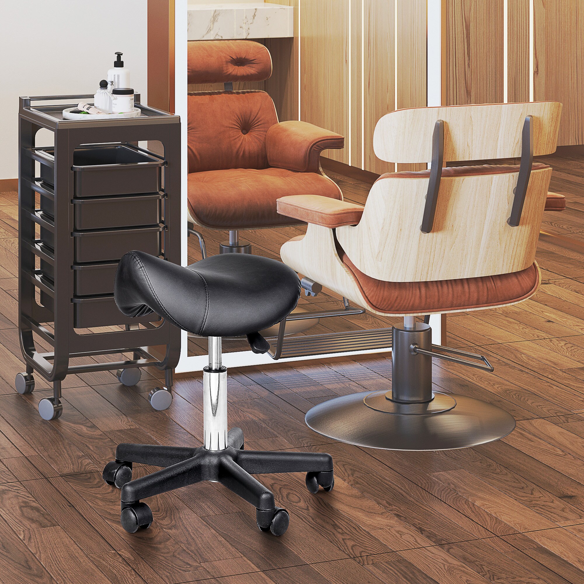 HOMCOM Sattelhocker mit 5 leichtgämgigen Rollen schwarz 35L x 38B x 43-55H cm