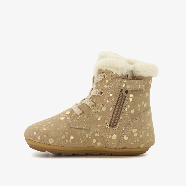 Groot leren babyschoenen beige met gouden vlokken