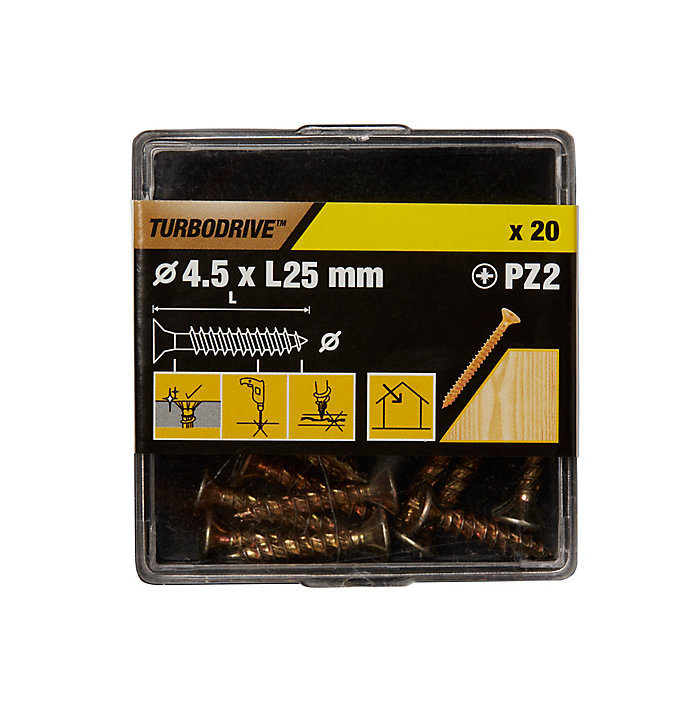 Vis à bois Turbodrive Premium pozidriv zinguée jaune 4.5x25 mm - 20 pièces