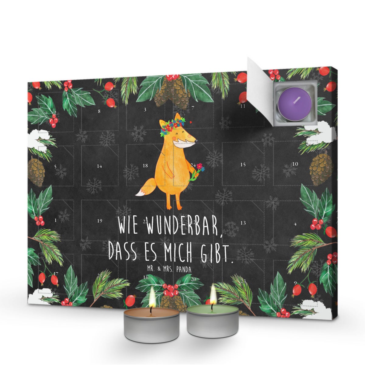 Mr. & Mrs. Panda Geurkaars Adventskalender Vos Bloemen - Zwart