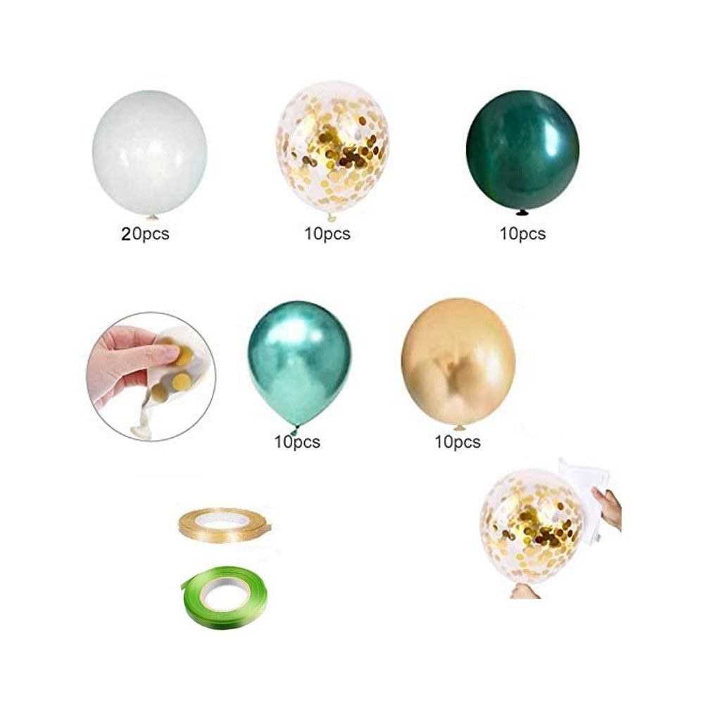 (60er Set) Ø30cm Party Deko Ballons Latex Luftballons mit Konfetti - Weiss / Gold / Grün