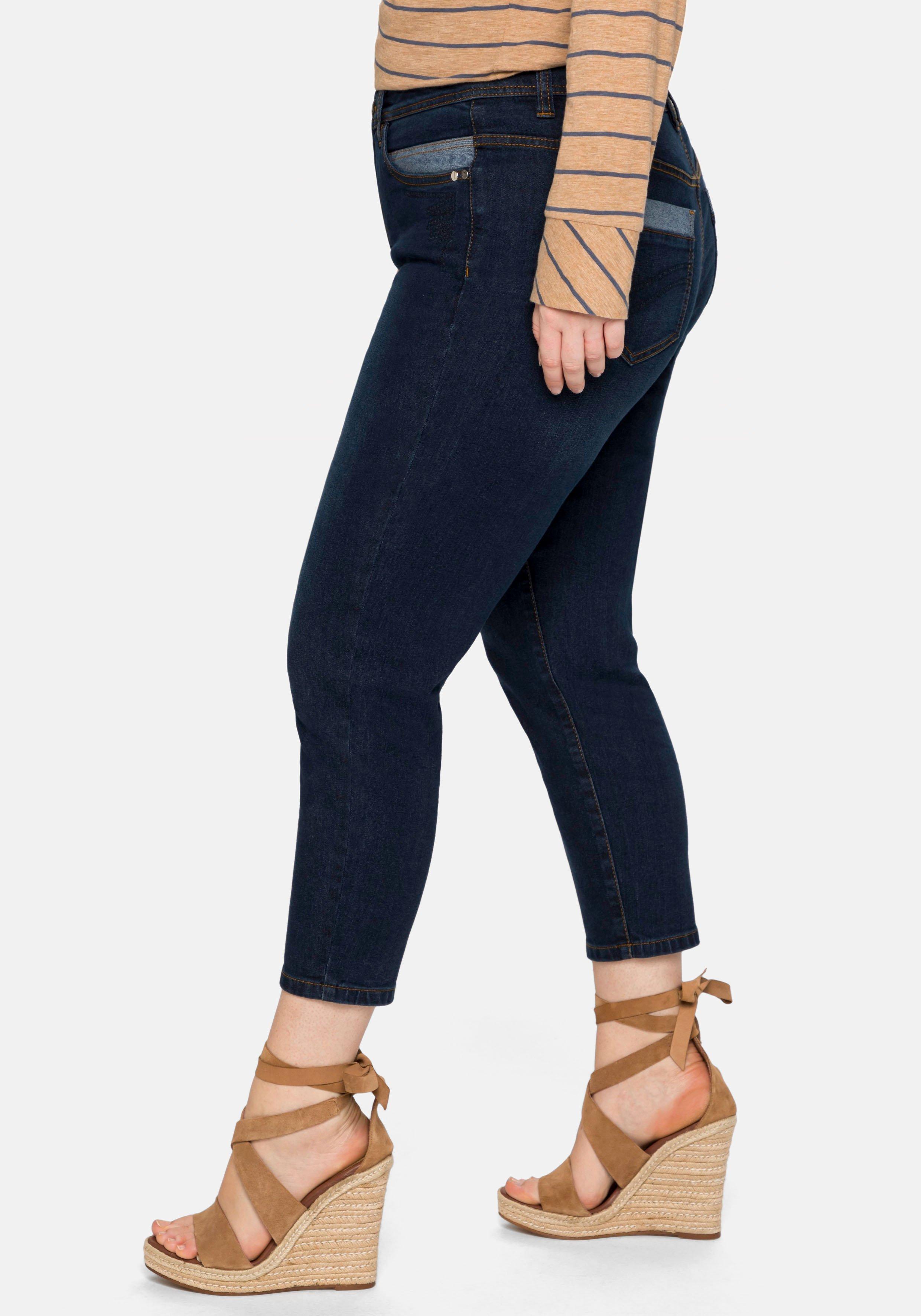 Skinny Jeans in 7/8-Länge, mit Stickerei vorn
