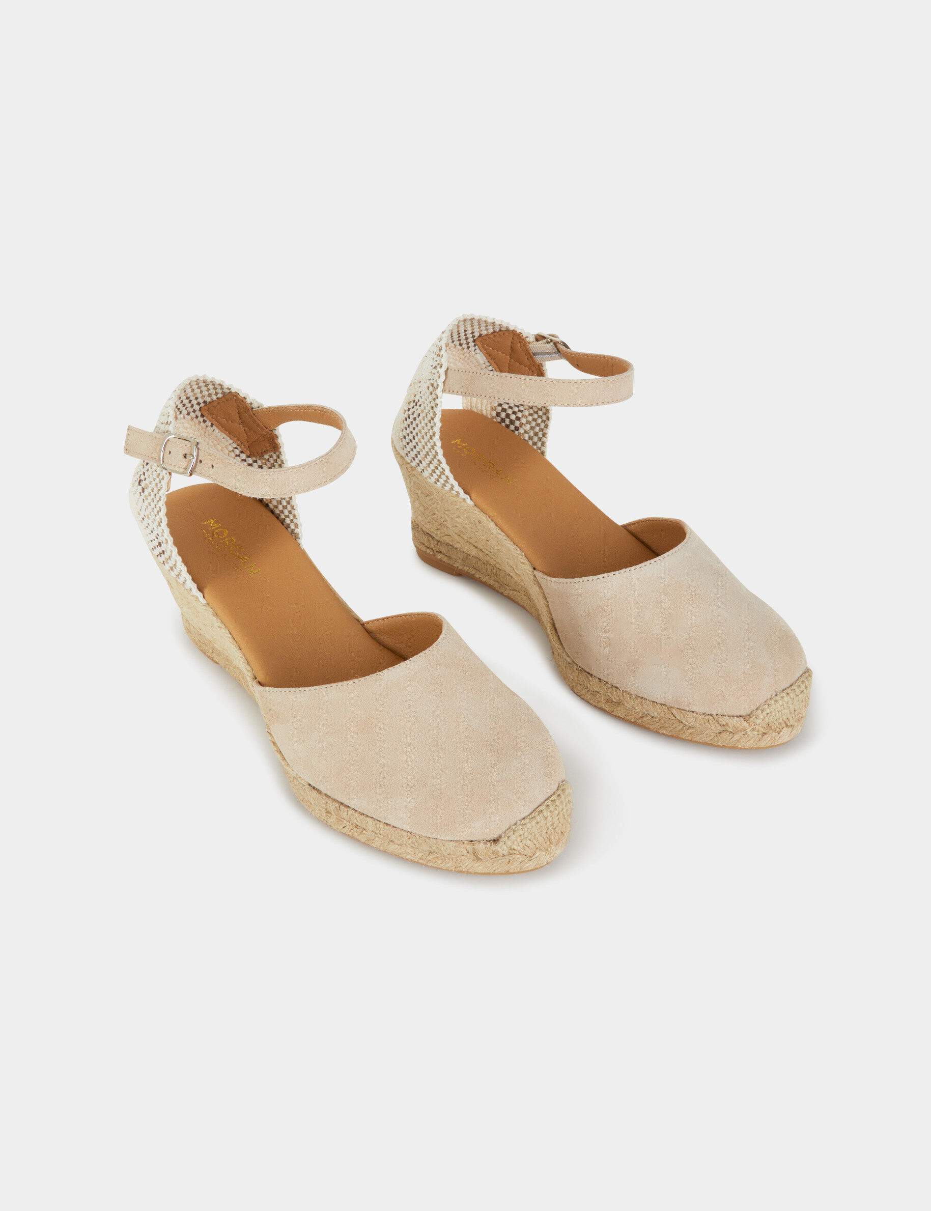 Espadrilles compensées en cuir beige femme - beige