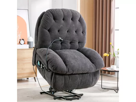 Fauteuil de massage releveur en tissu gris, avec télécommande, chauffant, manuellement repose-pied, 4 zones/5 modes/3 Minuteur