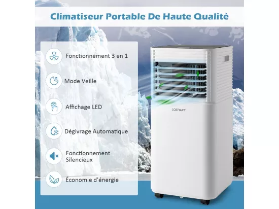 Climatiseur Mobile4 en 1 - 7000 BTU 15 m² 2 kW [Classe Energétique A] R290, Rafraîchissement, Déshumidification, Ventilateur et Mode Nuit avec Télécommande（Noir)