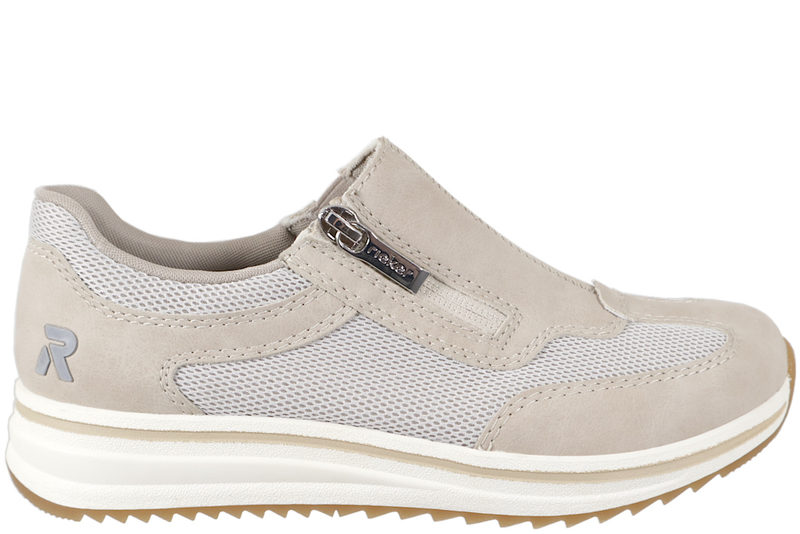 RIEKER SKO I BEIGE PU OG TEKSTIL