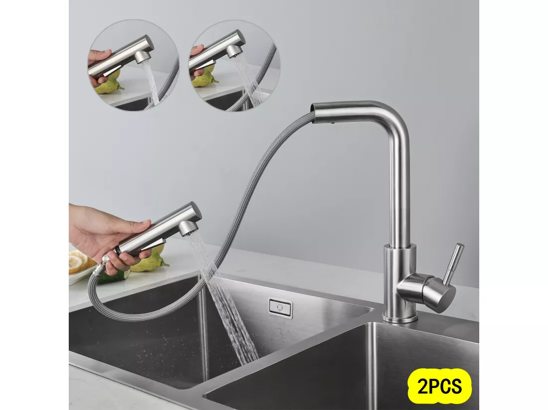 Cecipa max 2PCS Mitigeur de Cuisine avec Douchette Extractible, 2 Modes de pulvérisat, Robinet Evier 360 Rotatif Brossé,EU Modèle
