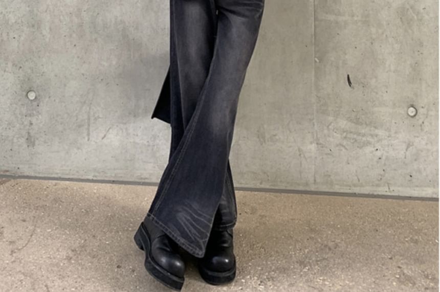 Freehop - Mid Rise Washed Flared Jeans