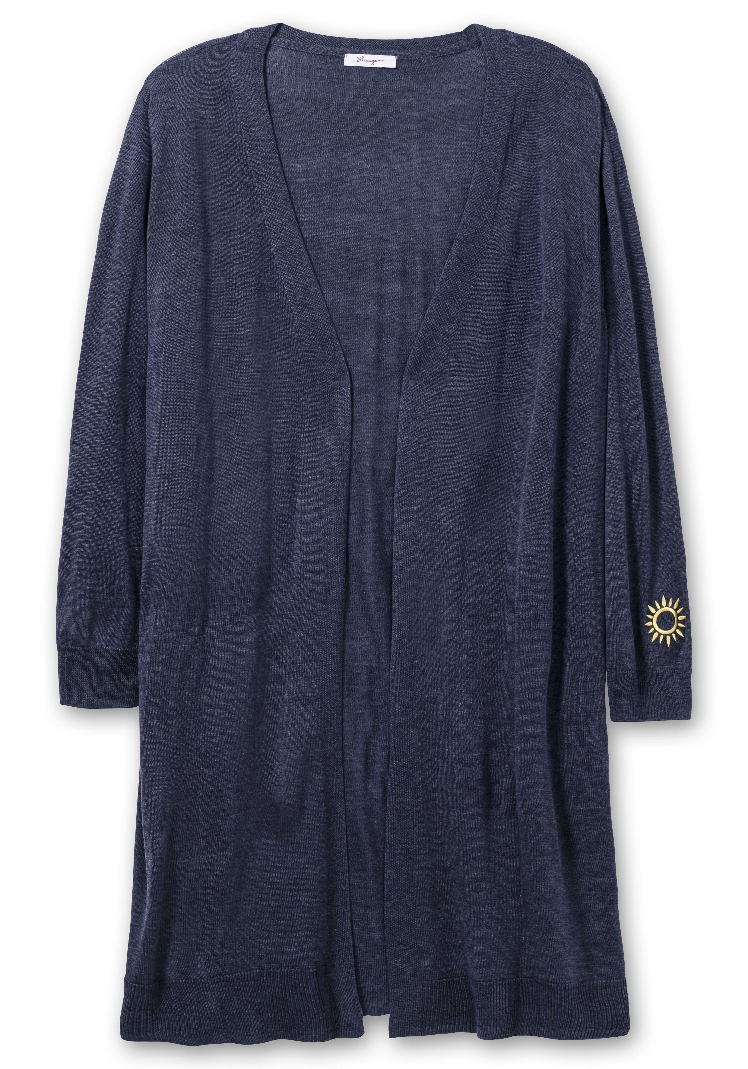 Longstrickjacke mit kleiner Stickerei am Ärmel