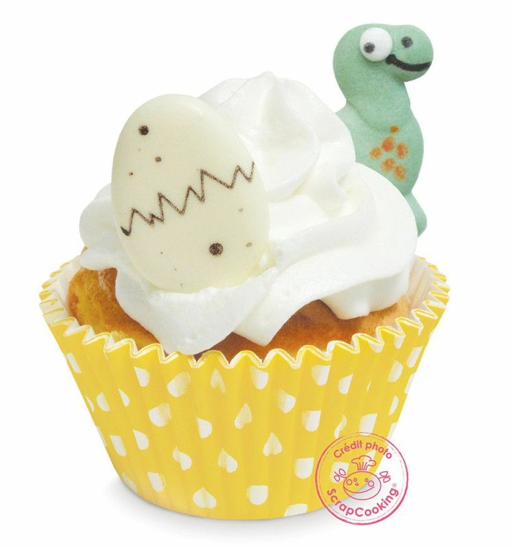 12 décors sucrés dinosaure - vert, blanc et marron