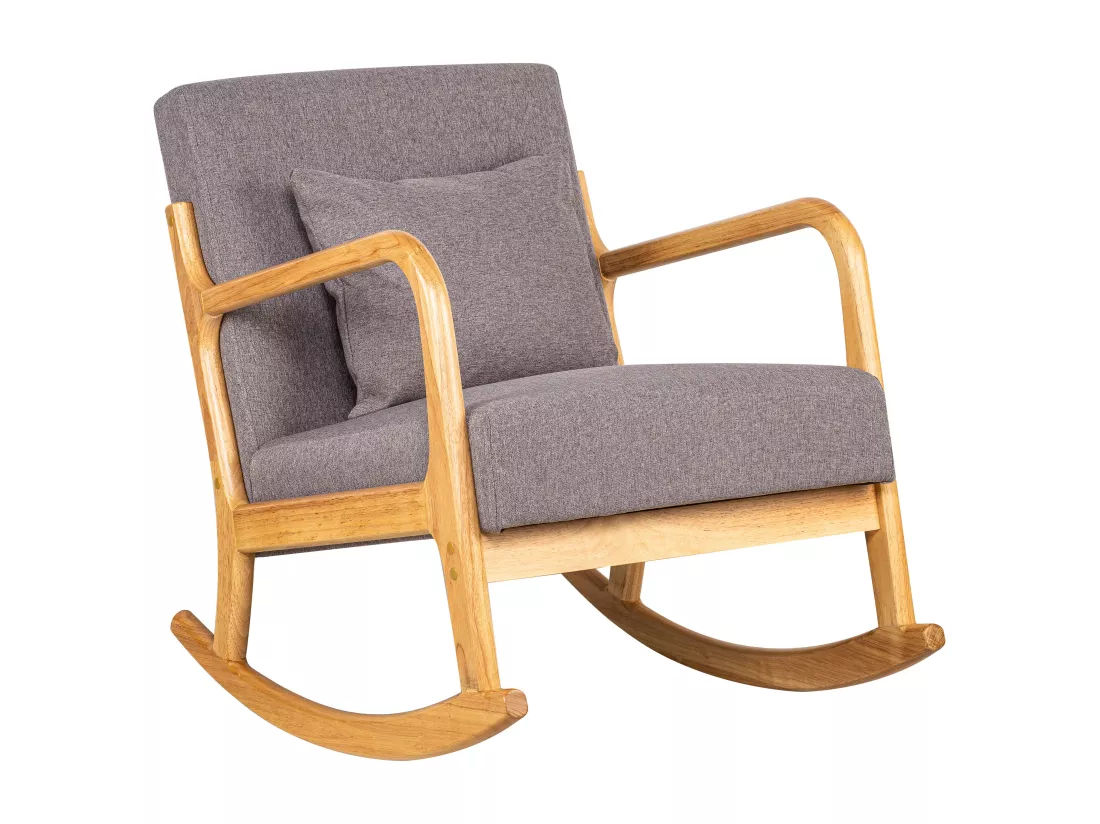 Rocking chair en bois massif et tissu gris