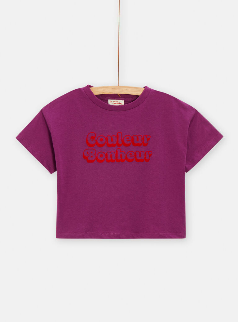 T-shirt oversize violet avec message pour fille