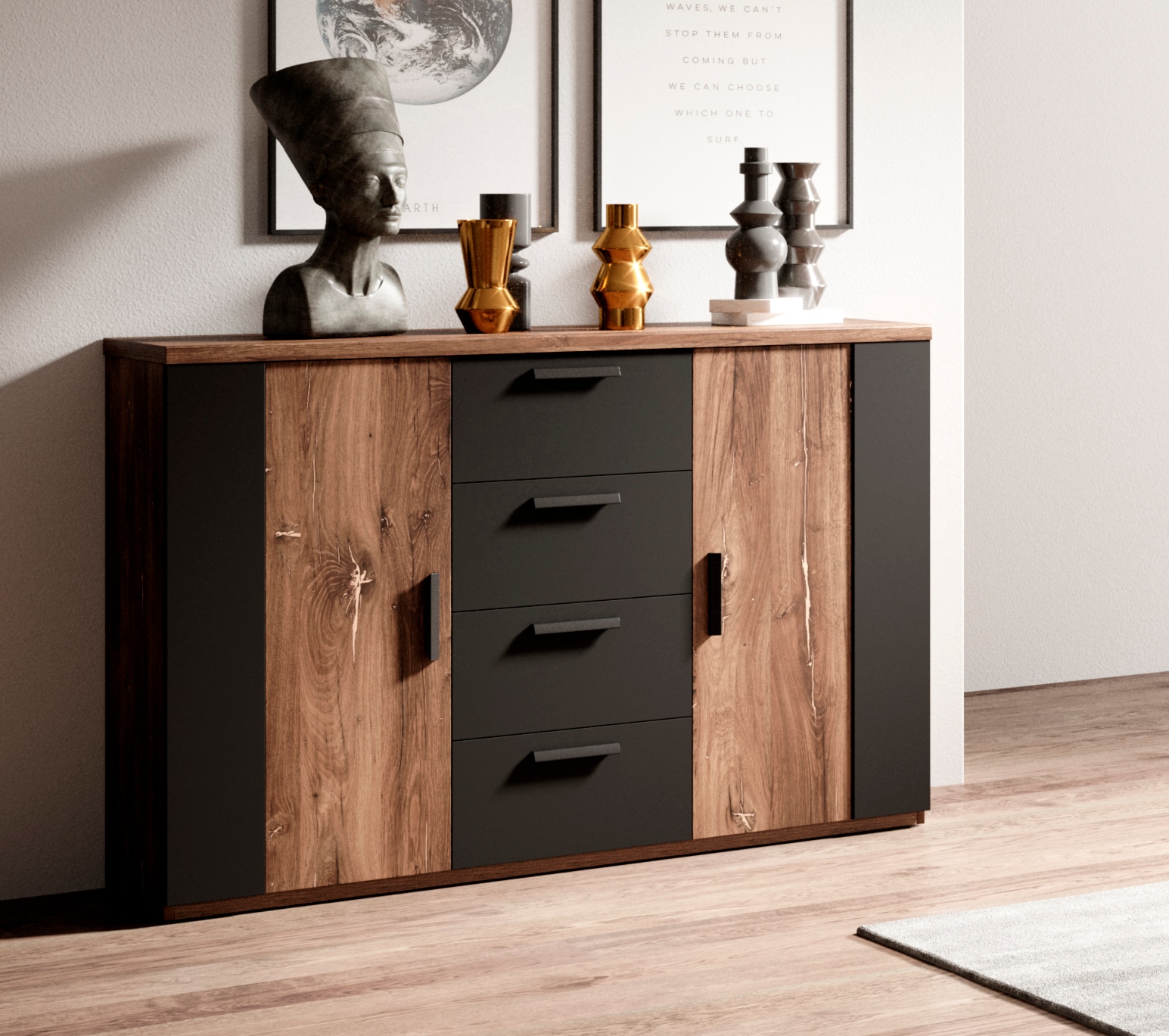 Home affaire Schubkastenkommode »Sigma, Breite 132 cm, moderne Schubladenkommode , Made in Europe« Kommode viel Stauraum, Einlegeböden verstellbar, Anrichte