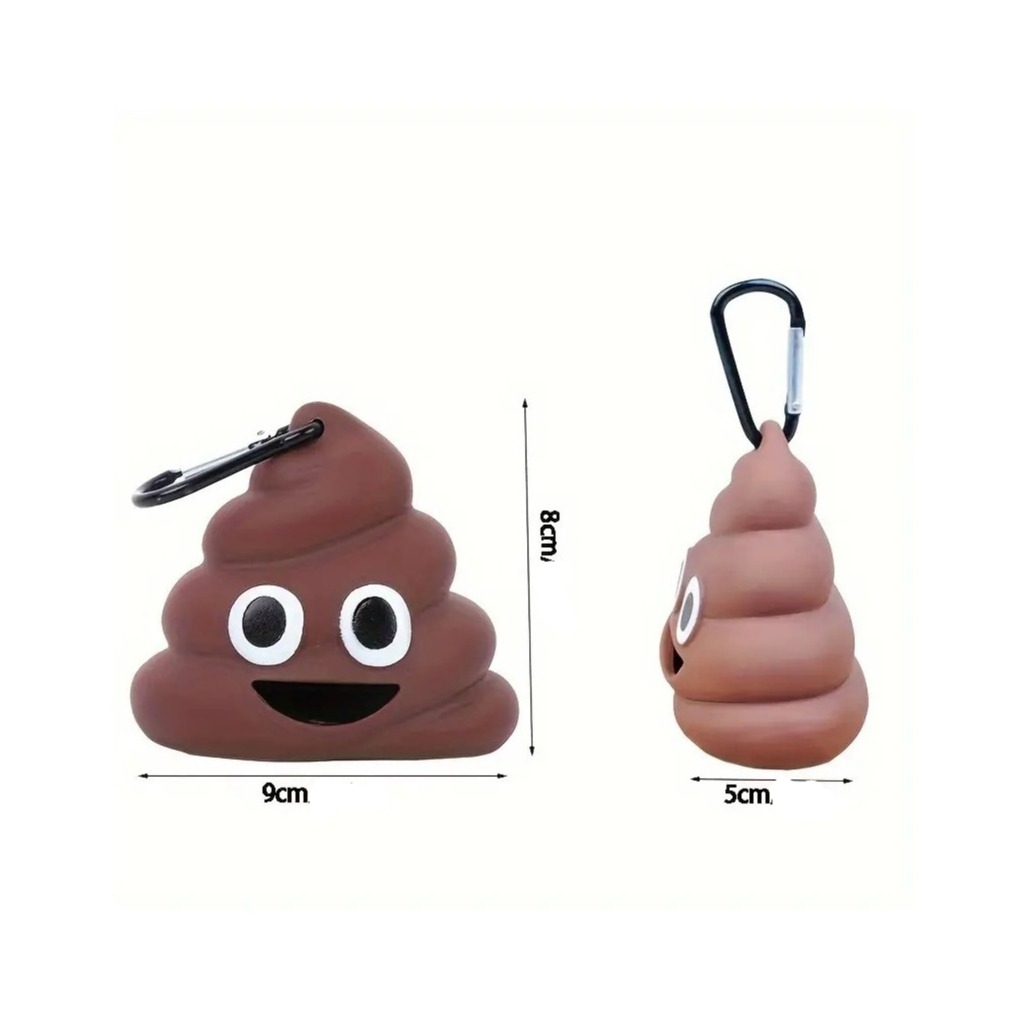 (9x8cm) Silikon Hundekot Beutel Emoji Poop Spender Müllsackhalterung mit Karabiner Haken inkl. Müllbeutel Rolle - Kackhaufen