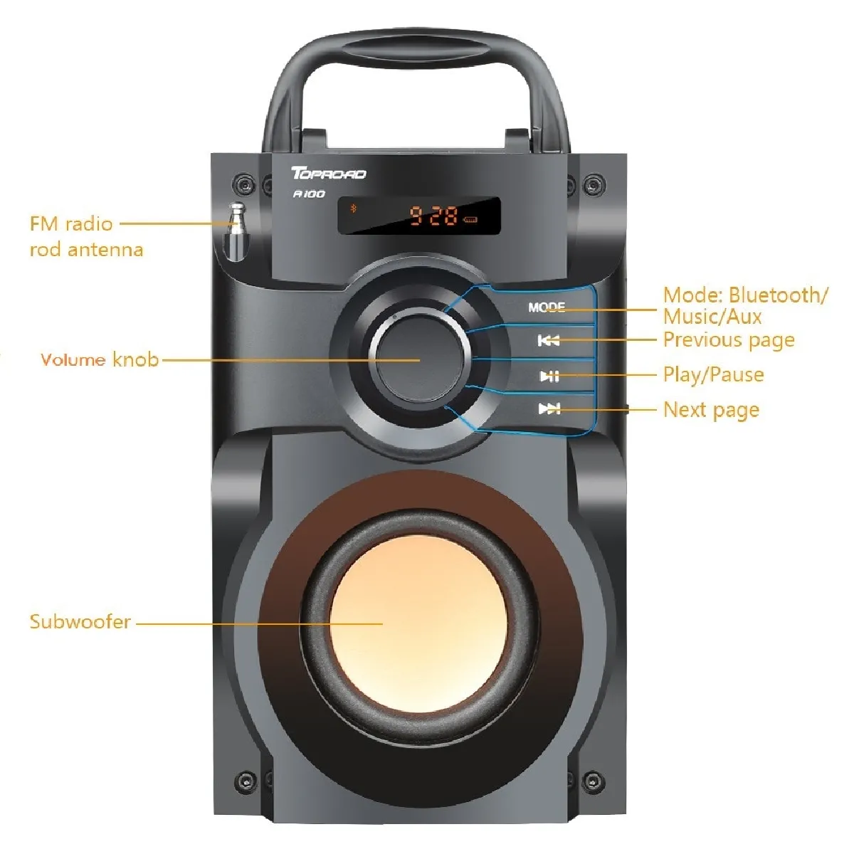 Universal Haut-parleur Bluetooth - Subwoofer Stéréo - Télécommande - Noir