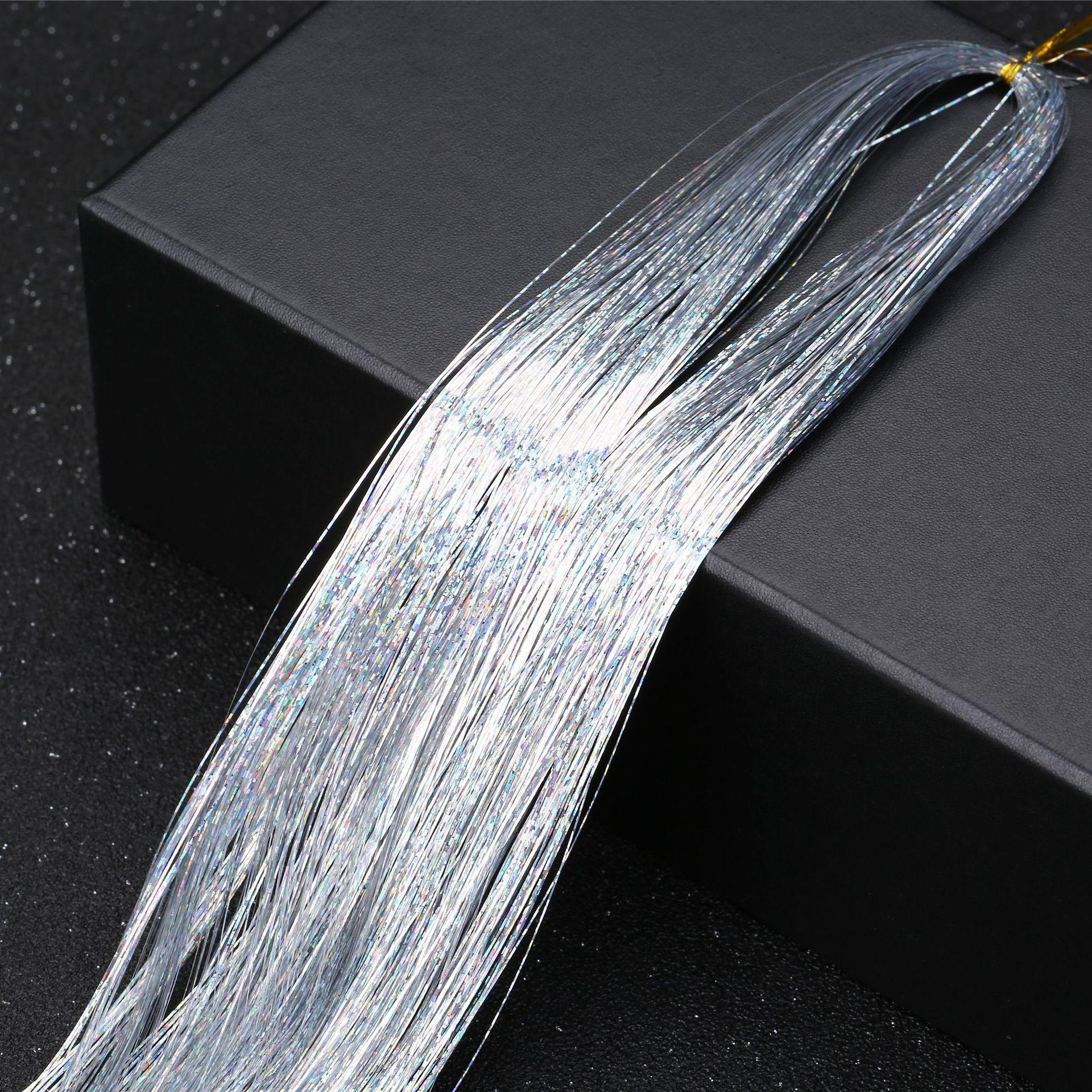 (90cm) Lametta Haar Strähnen Glitzer Haarverlängerung Hair Tinsel - Silber