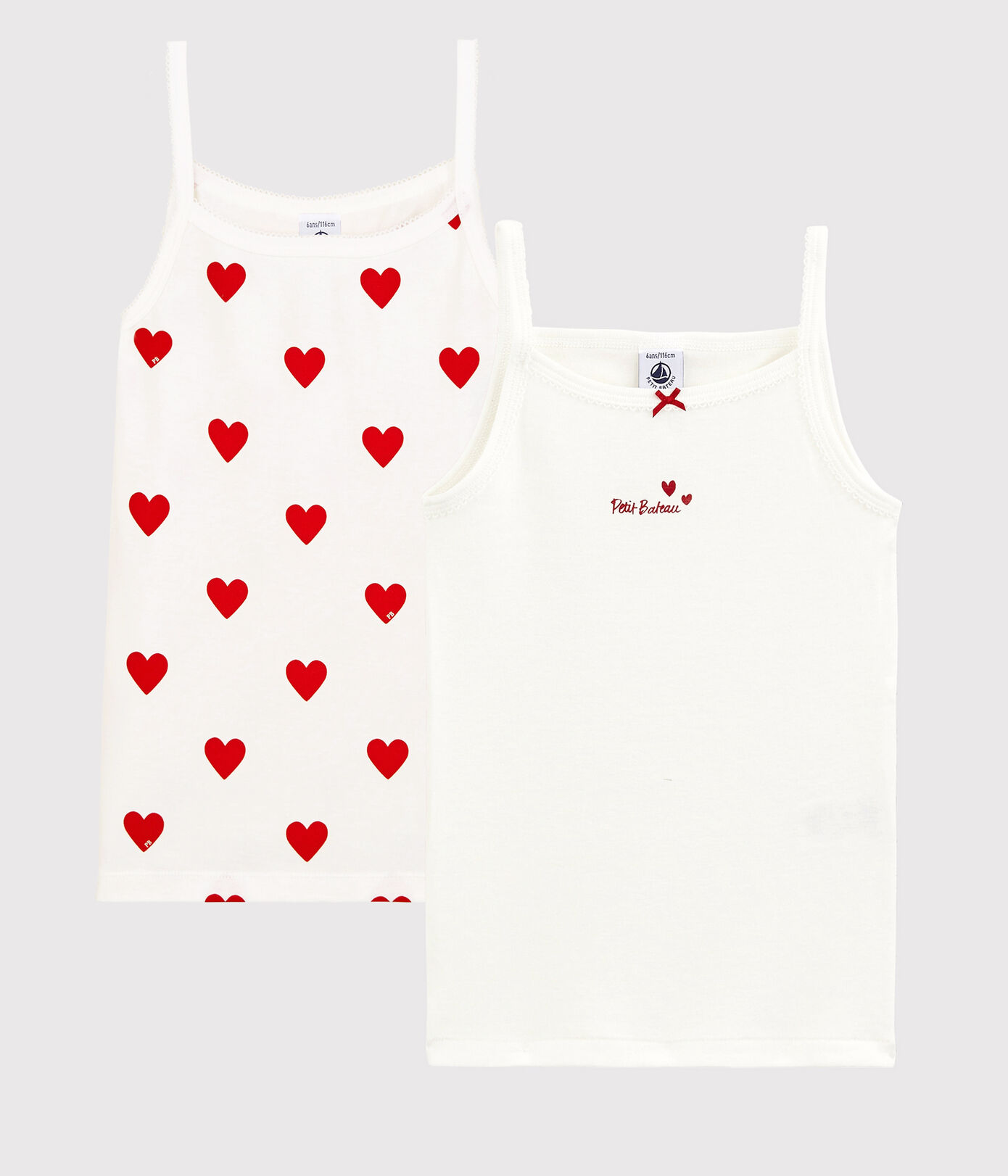 Lot de 2 chemises à bretelles cœur petite fille en coton