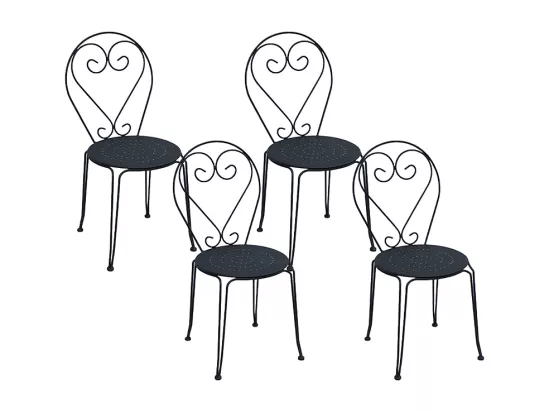 Lot de 4 chaises de jardin empilables en métal façon fer forgé - anthracite - GUERMANTES de MYLIA