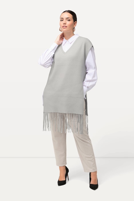 Pullunder, Fransensaum, oversized, Rundhals, ärmellos