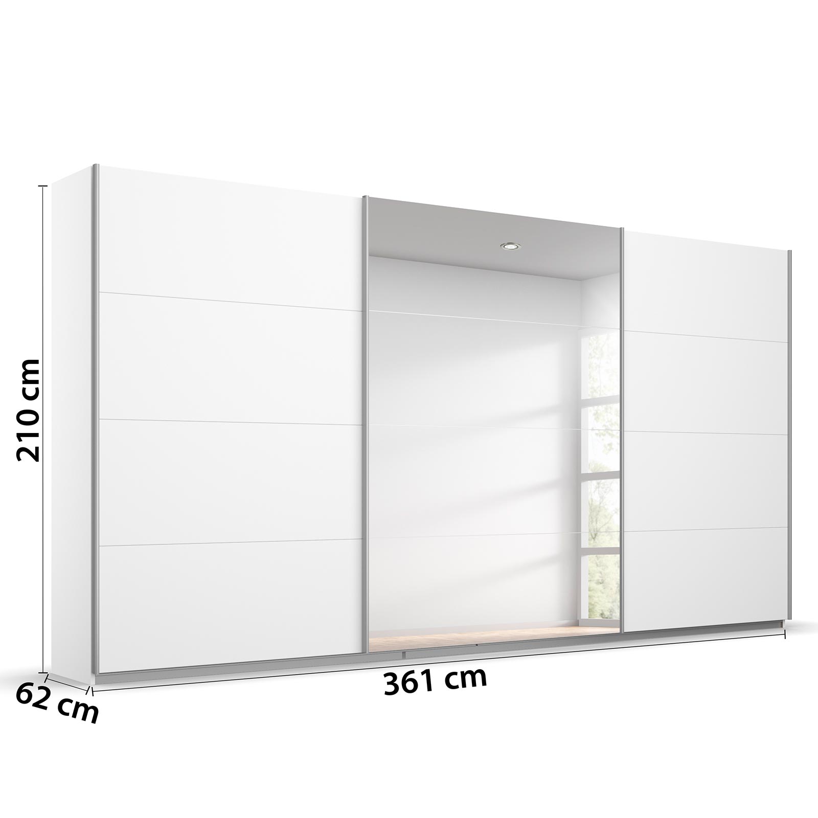 Schwebetürenschrank - alpinweiß - mit Spiegel - 360x210 cm