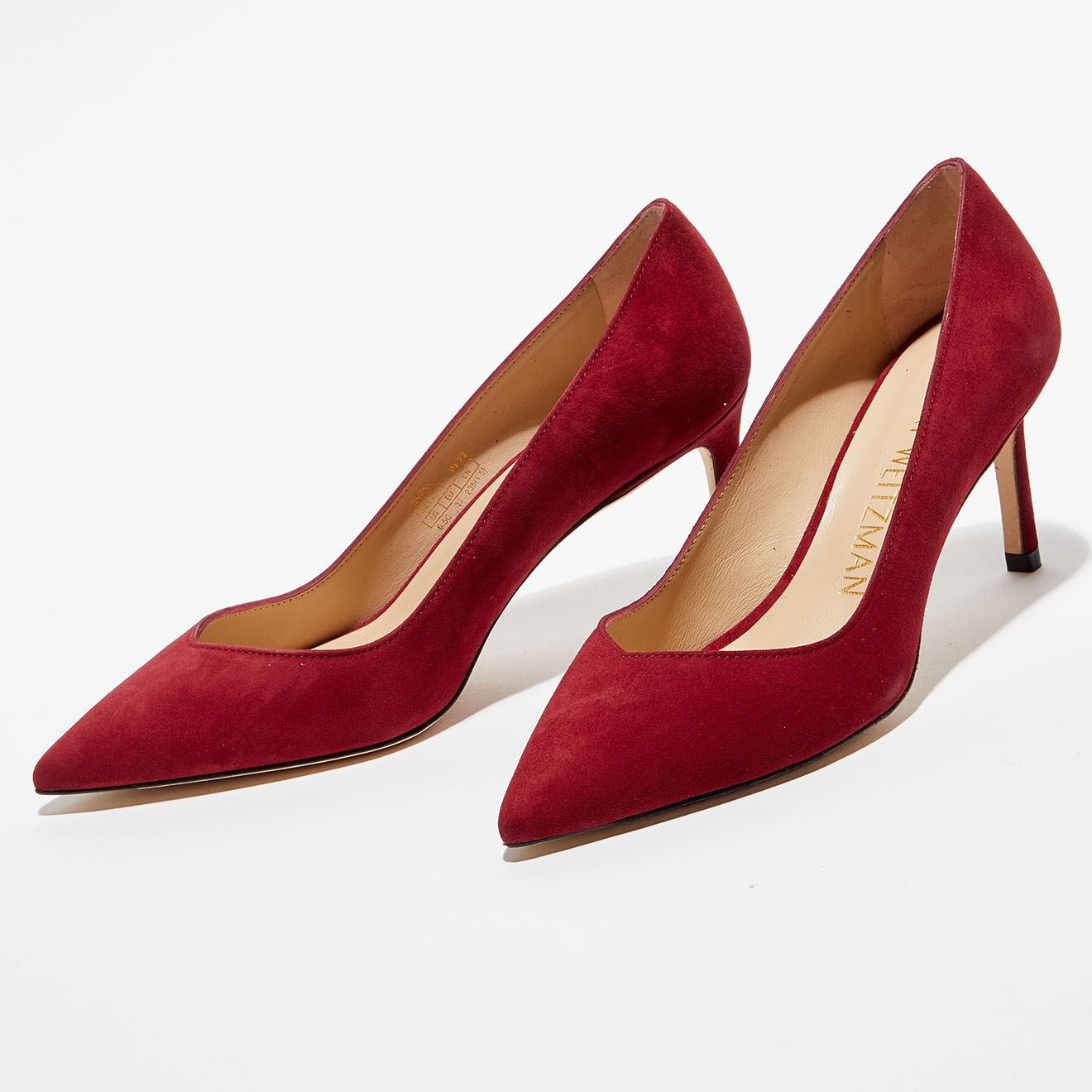 Stuart Weitzman Escarpins en Velours de Cuir Anny 70 rouges - Talon 7 cm