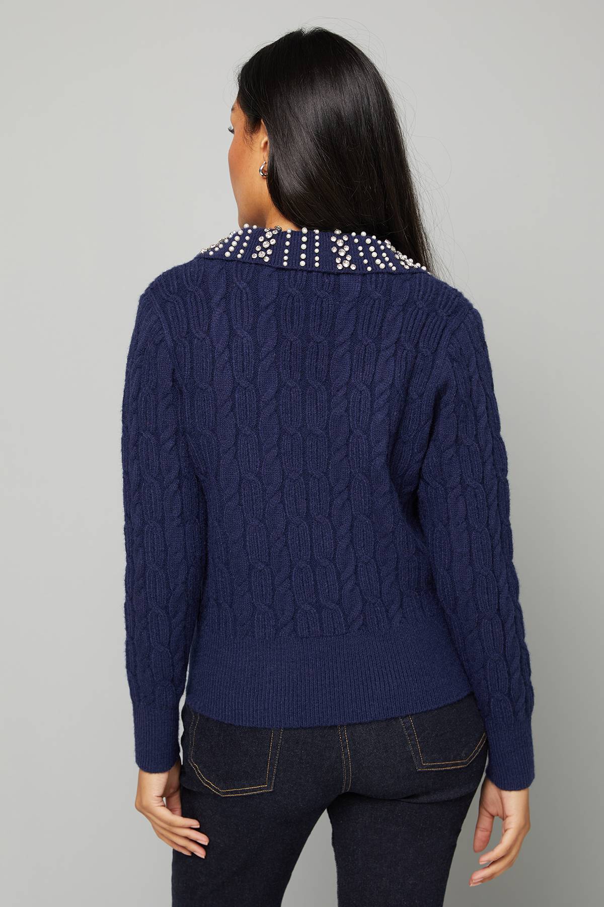 Wallis synthétiquell Col Polo Orné de Câbles Petite Taille