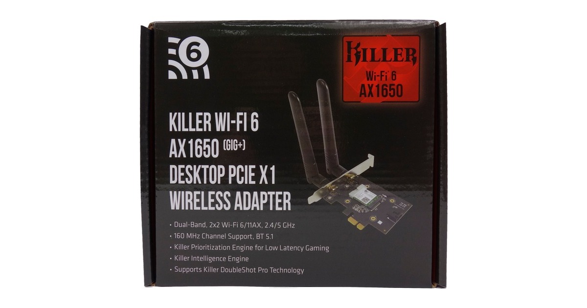 Rivet NetworksKiller Wi-Fi 6 AX1650 wlan adapter  (Zwart,  Bluetooth 5.1)