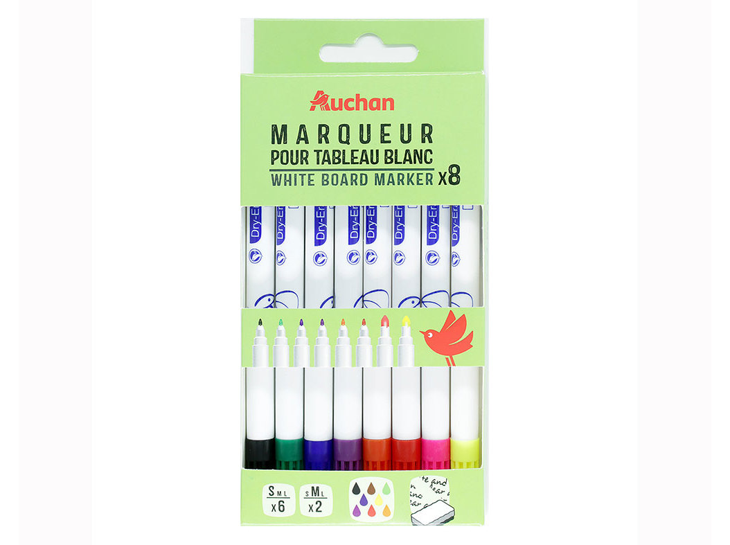 MARCADORES PARA QUADRO BRANCO AUCHAN 8 UNIDADES