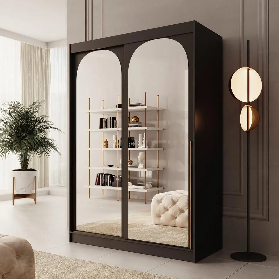 Meubella - Moniq - Kledingkast met schuifdeuren - Zwart - 150x65x215 cm