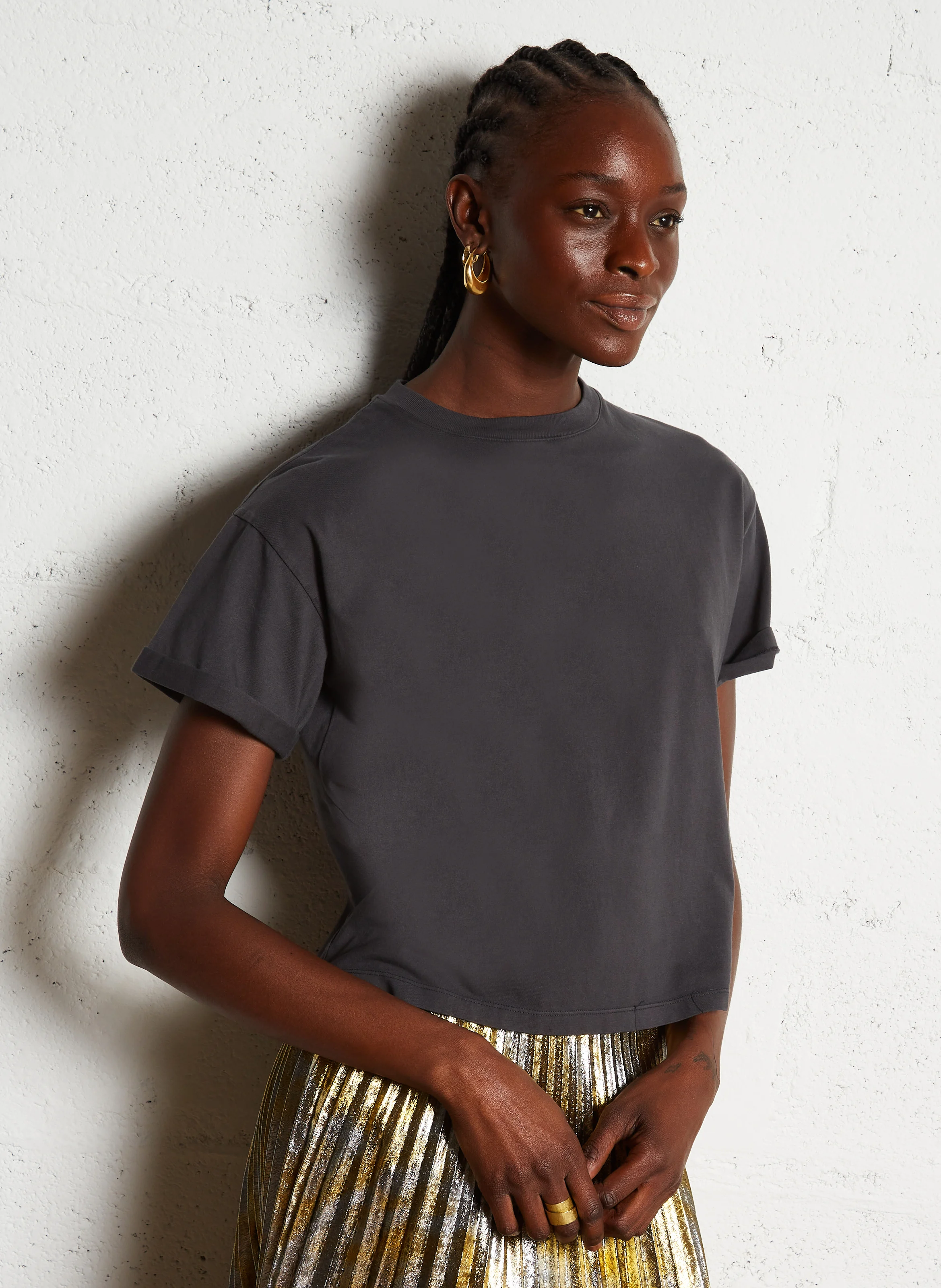 ROSIE - Tee-shirt col rond en coton | Gris