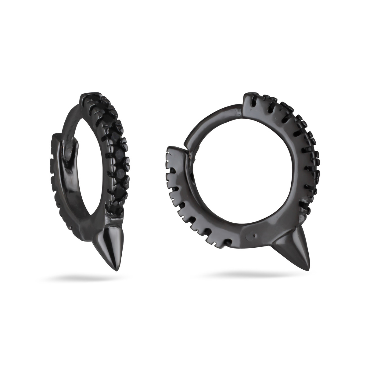 Créole argent pointe avec cubic zirconia noir et rhodié noir
