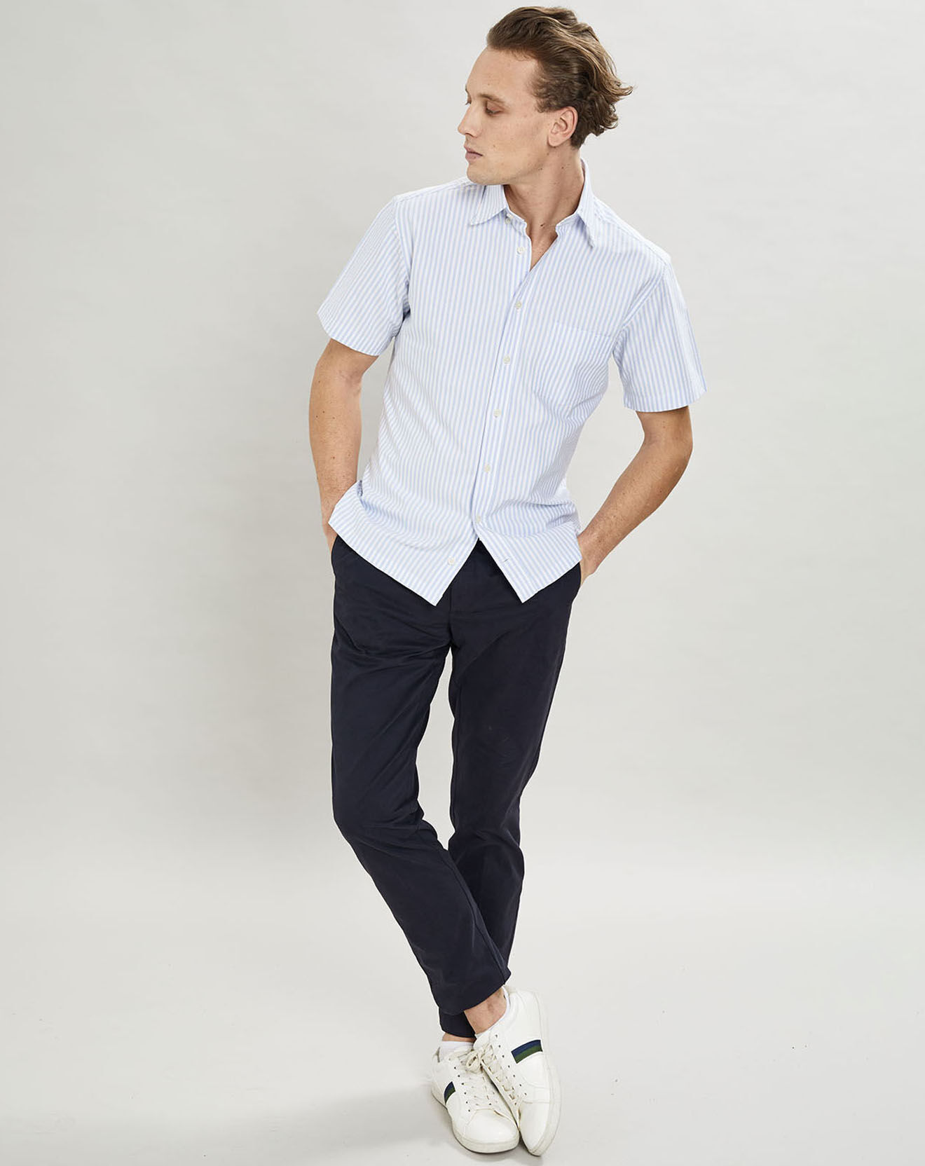 Hackett London Chemise en coton épais Slim Fit Bat Oxford à rayures bleu ciel