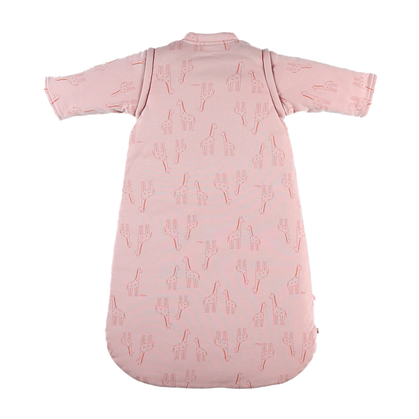 Gigoteuse manches amovibles en jersey BIO imprimé girafes 70 cm rose