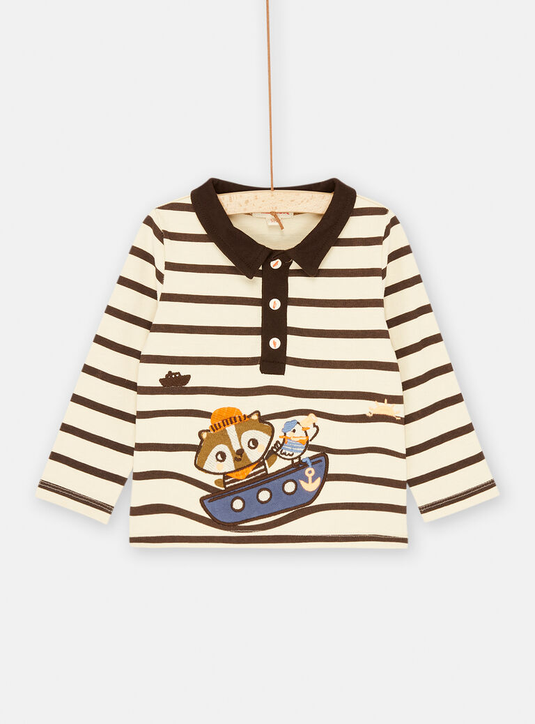 Polo écru et marron à imprimé à rayures