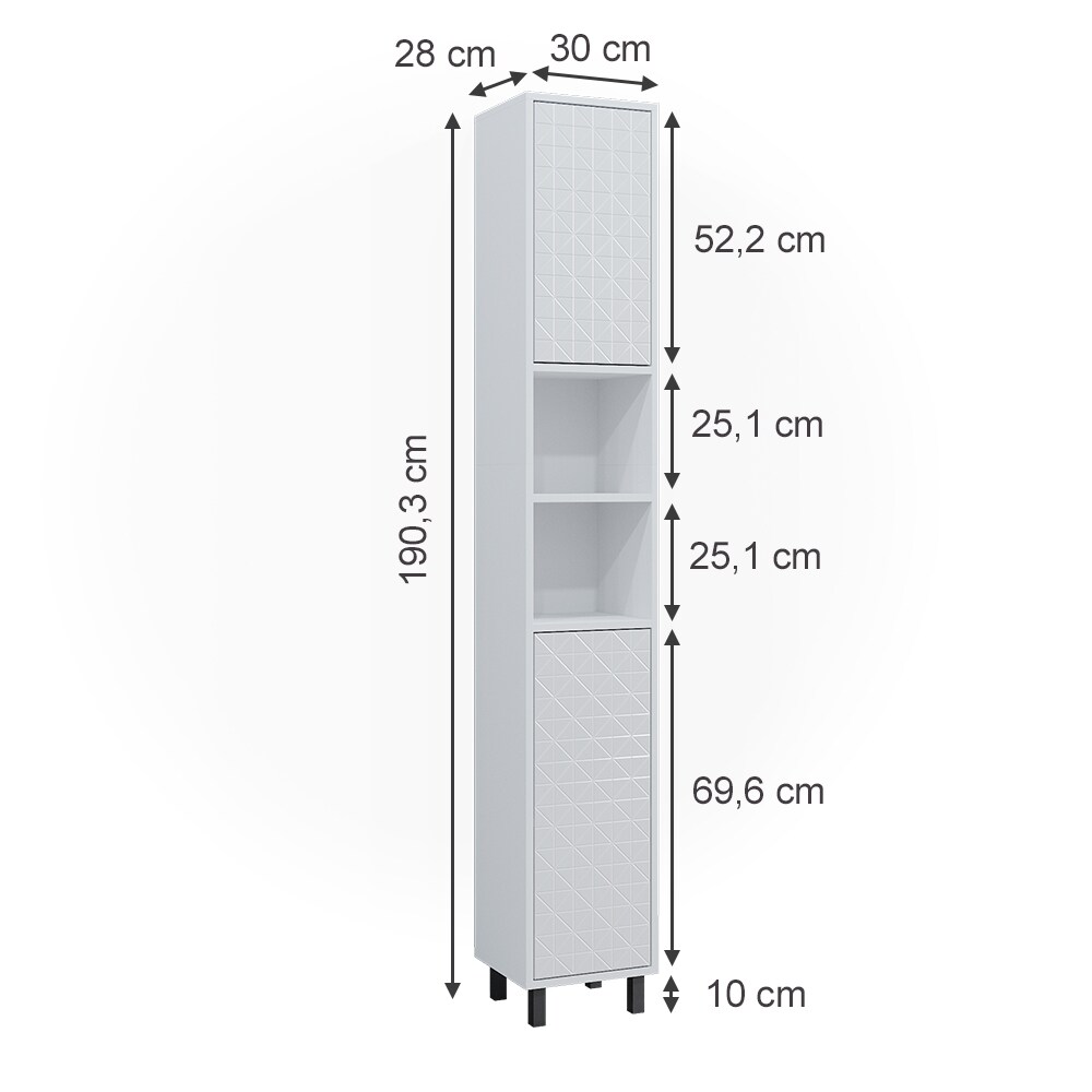Vicco Hochschrank für Badezimmer Agasta 30cm schlank weiß, Badschrank in 3D Optik