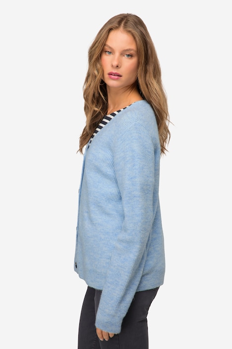 Strickjacke, Melange-Strick, V-Auschnitt, Langarm