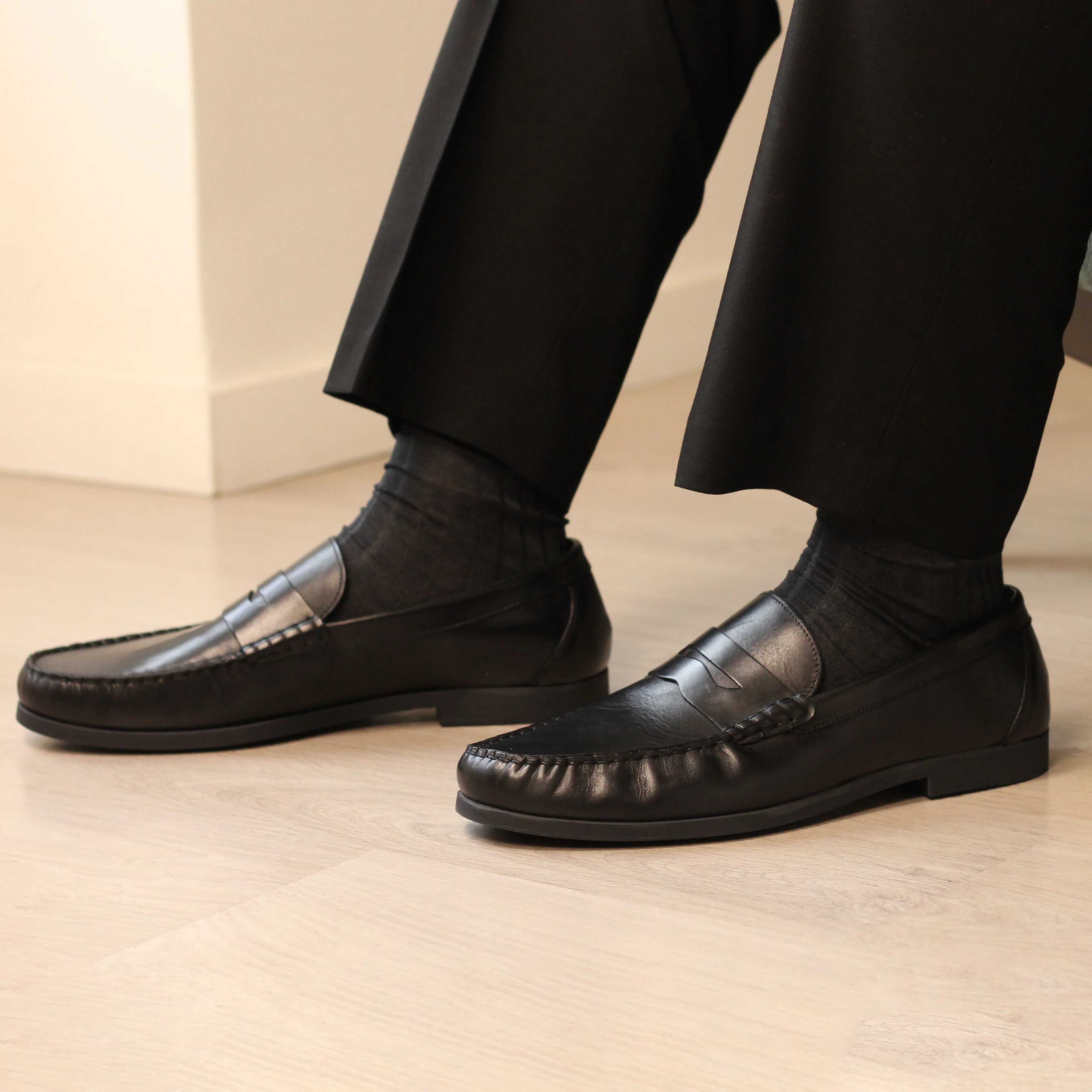 Bay-Mocassin en cuir noir