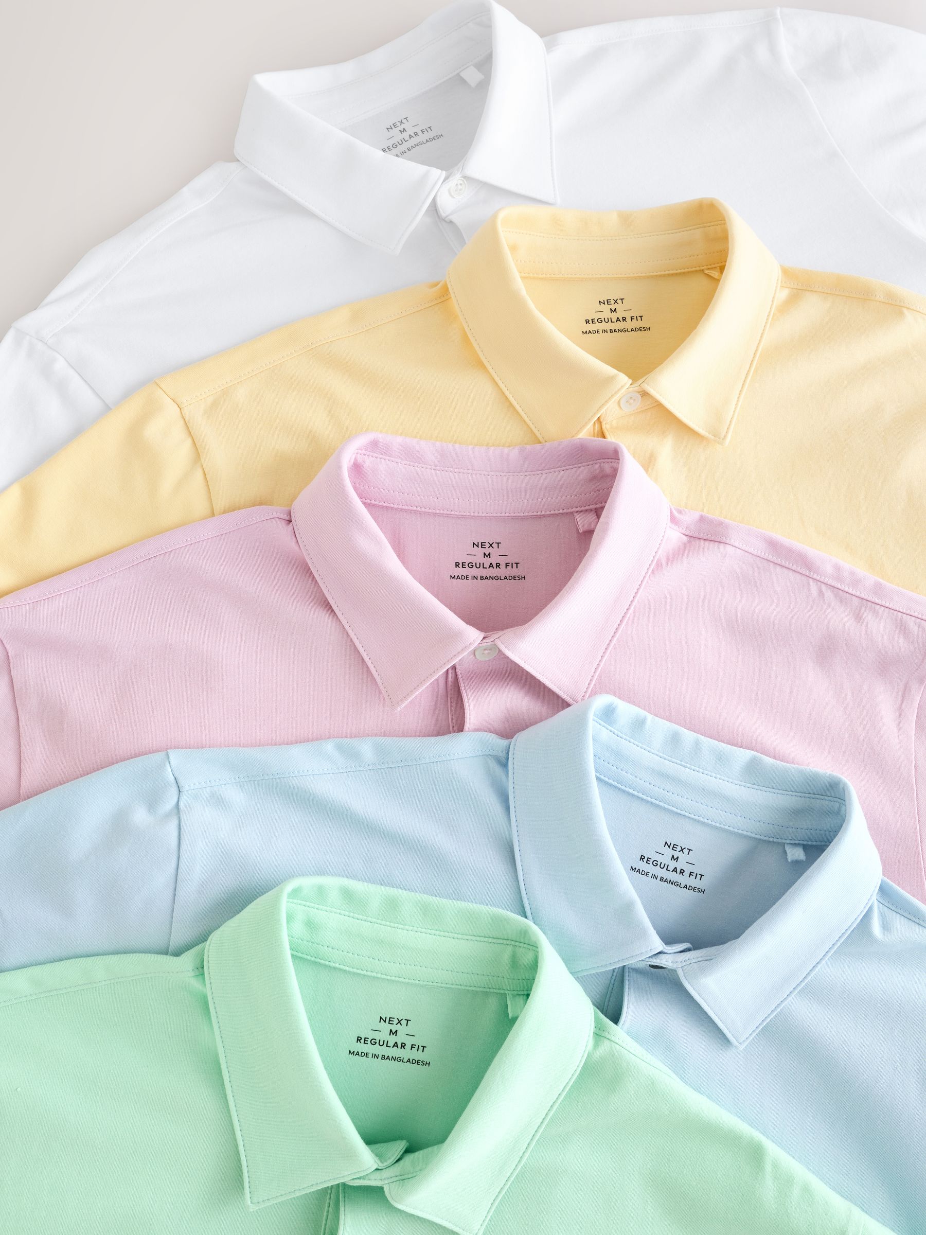Blauw/geel/roze/grijs/groen pastel - Normale Pasvorm - Set van 5 jersey poloshirts met korte mouwen