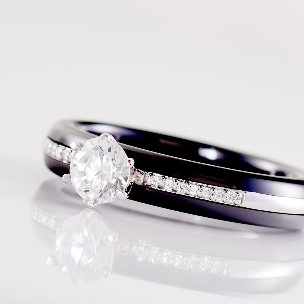 Bague Solitaire Ceramik Design Argent  Oxyde De Zirconium Et Céramique