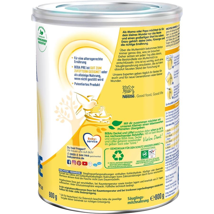 Nestlé BEBA PRE Anfangsmilch 6 x 800 g ab der Geburt