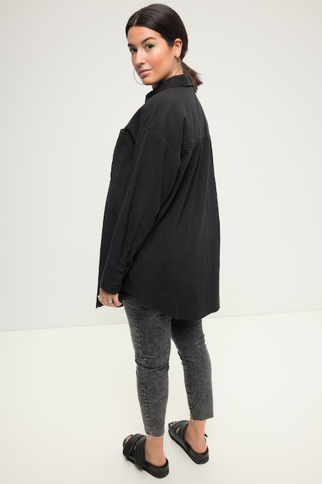 Hemdbluse, oversized, Leinenmix, Hemdkragen, Langarm