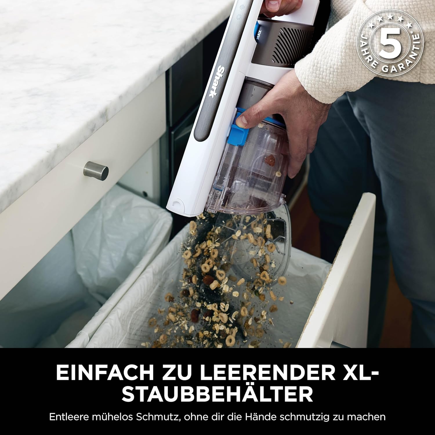 Shark PowerPro Akku-Staubsauger freistehend, bis 50 Min. Laufzeit, kabellos, beutellos, für Tierhaare, Allergiker, Teppich und Hartböden, mit LED-Licht und Knickgelenk-Rohr, grau metallic, IZ380EUT