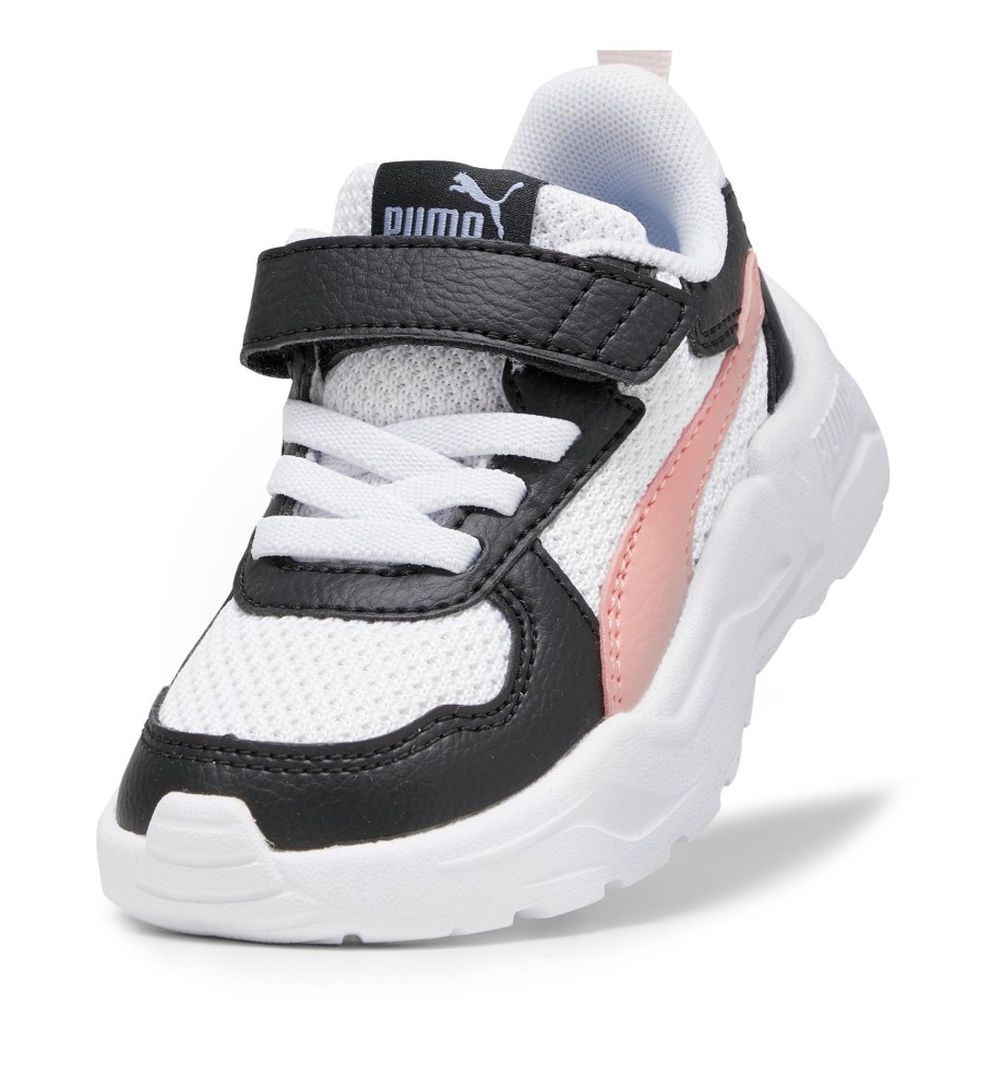 Tênis Puma Trinity Lite de couro, branco e rosa.
