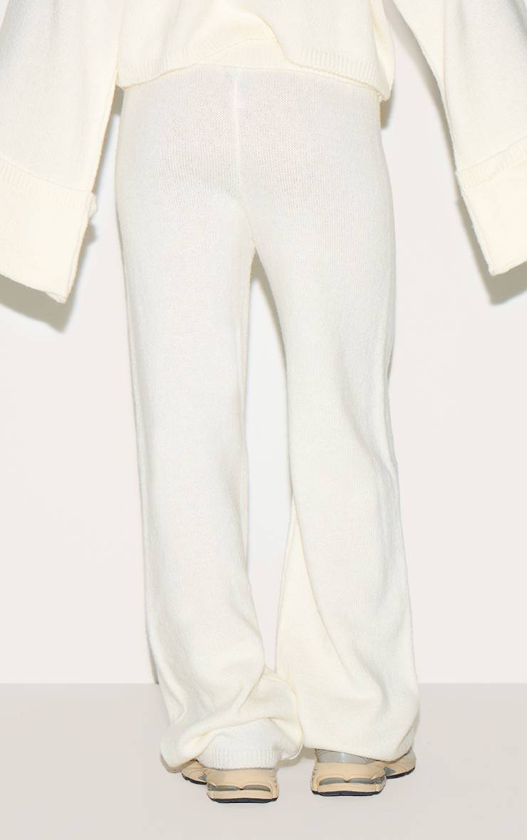 Crème Pantalon Évasé En Maille Avec Taille Pliée Petite