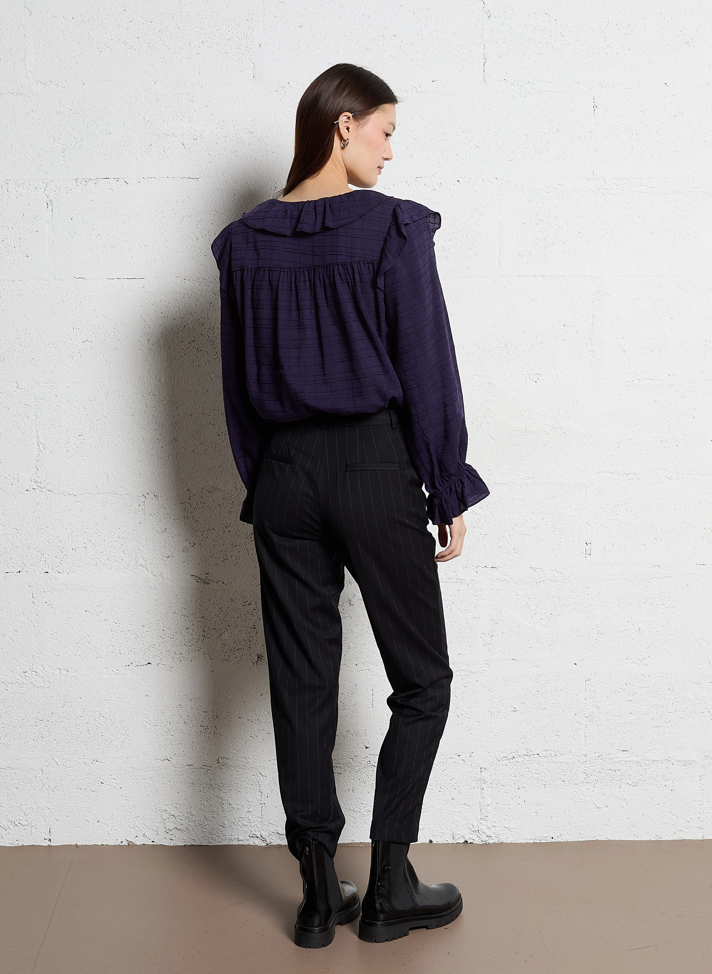 Chemise droite en coton et lin | Violet